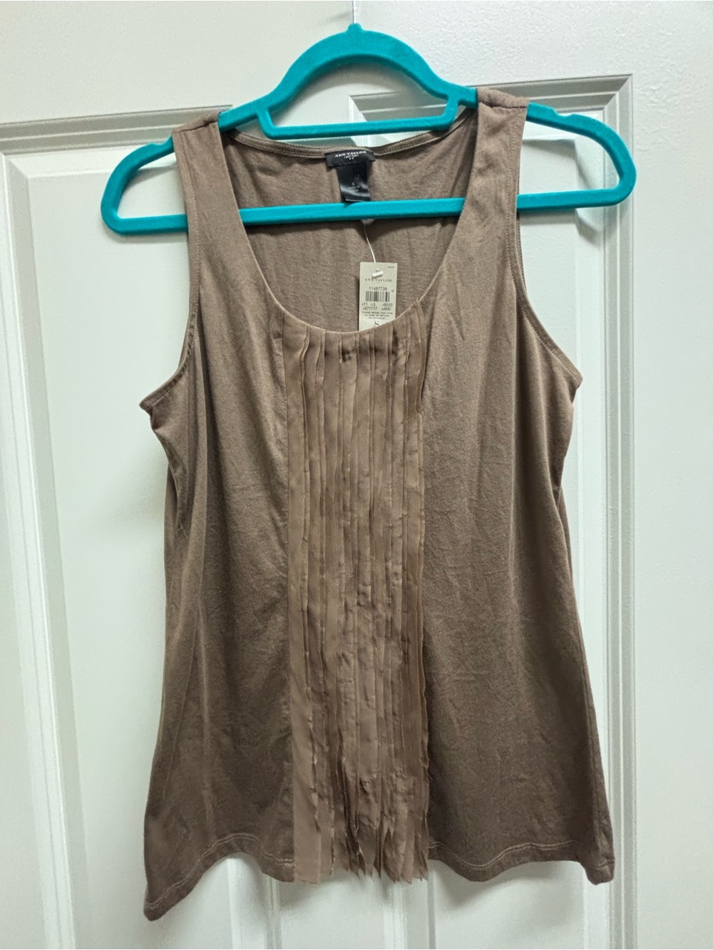 Ann Taylor Taupe Pleated-Front Tank Top